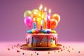 bright birthday cake with candles.