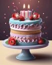 bright birthday cake with fruits and candles