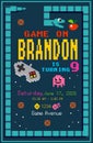 Bright birthday party invitation in pixel art