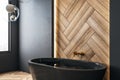 Bright black bathroom interior