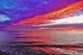 Bright blazing sunset over the Black Sea. Royalty Free Stock Photo