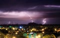 The bright blizzards in the night sky above the city Royalty Free Stock Photo