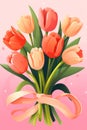 Bright Blooms: A Romantic Bouquet of Colorful Spring Flowers in Pink, Yellow, and Red, Adorned with Fresh Green Royalty Free Stock Photo