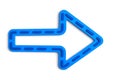 Bright blue arrow shape with dashed lines pointing to the right on a white background Royalty Free Stock Photo
