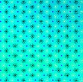 Bright blue background with dots and simple petal shapes.