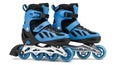 Bright blue and black inline skates ready for action Royalty Free Stock Photo