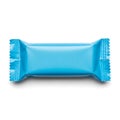 A single bright blue candy bar wrapper with crimped ends isolated on white background Royalty Free Stock Photo