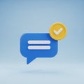 Blue Chat Bubble Icon with Yellow Check Mark and Double Lines on Light Blue Background message Royalty Free Stock Photo