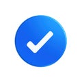 A bright blue circular icon featuring a white checkmark symbol isolated on white background Royalty Free Stock Photo