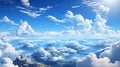 Bright Blue Cloudy Sunny Sky on Mountains Cloudscape Background