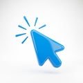 Bright Blue Computer Mouse Cursor Arrow Icon with Click Animation Effect on White Background pointer Royalty Free Stock Photo