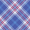 Bright blue, coral, white plaid vector pattern. Seamless tartan check plaid.