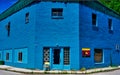 Bright blue corner building in Iaeger WV USA
