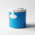 Blue Cylindrical Container with White Lid and Label on White Background image photo Royalty Free Stock Photo