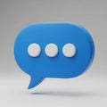 Bright blue 3d chat bubble icon with white ellipsis dots symbolizing ongoing conversation or typing Royalty Free Stock Photo