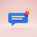 3D Chat Bubble Icon with Exclamation Mark and Stars on Pink Background message communication Royalty Free Stock Photo