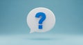3D Rendered Blue Question Mark Inside a White Speech Bubble on a Light Blue Background symbol Royalty Free Stock Photo