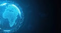 A bright blue, digital dot and line-based global network connection on a dark blue background. Global technology Royalty Free Stock Photo