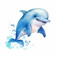 Colorful Watercolor Dolphin Illustration With Happy Expression Royalty Free Stock Photo