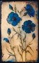 Bright blue dried pressed cornflowers vintage decorative wall Encaustic style art. Generative AI Royalty Free Stock Photo