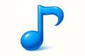 Bright blue eighth note symbol with glossy finish on white background music Royalty Free Stock Photo
