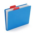 Bright Blue Folder with Red Tabs and White Paper Sheets on a White Background file document Royalty Free Stock Photo