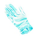 Bright blue glove on a white background, watercolor
