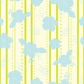 Bright blue green drawing tropical summer hawaiian vector seamless pattern with stripes, tropical flowers an polka Royalty Free Stock Photo