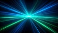 Vibrant blue and green light rays emanating from a bright central point with a dark background Royalty Free Stock Photo