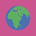 Bright blue and green planet glowing continents Eurasia africa light illumination earth in bright pink space print fashion fun chi