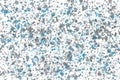 Bright blue and grey random round paint splashes on white background. Abstract colorful texture Royalty Free Stock Photo