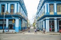 Bright blue historic buildings in Havana, Cuba