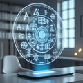 Interactive science hologram with mathematical symbols and equations technology Royalty Free Stock Photo