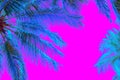 Neon colored palm trees on pink background