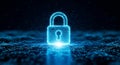 Digital security concept with glowing blue padlock symbolizing cyber protection and data encryption technology Royalty Free Stock Photo