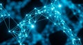 Bright blue interconnected points and lines creating a complex digital network structure with glowing highlights on a Royalty Free Stock Photo