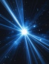 Bright Blue Light Rays Exploding From Center In Dark Starry Space Background Royalty Free Stock Photo