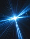 Bright Blue Light Rays Exploding From Center Starburst in Dark Space Background Royalty Free Stock Photo