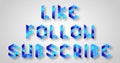 Bright blue Low poly Like Follow Subscribe, vector illustration