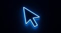 Blue Neon Cursor Arrow on Dark Textured Background pointer Royalty Free Stock Photo