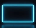 Bright blue neon rectangle glowing on dark background. Modern minimalist frame shape with light effect. Futuristic border element Royalty Free Stock Photo