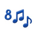 Bright blue number eight and musical notes on white background Royalty Free Stock Photo