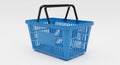 Blue Plastic Shopping Basket with Black Handles on a White Background retail store Royalty Free Stock Photo