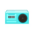 Blue retro radio with handle. Vintage cassette recorder with buttons on top. Old-school music player. Flat vector design Royalty Free Stock Photo