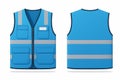 Bright blue safety vest with reflective stripes front and back view Royalty Free Stock Photo