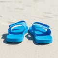 Bright Blue Sandals on Sandy Beach Royalty Free Stock Photo