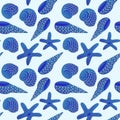 Bright blue shell and starfish pattern on light background ideal for Royalty Free Stock Photo