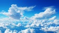 Bright blue sky with curly clouds Daylight background. Royalty Free Stock Photo