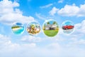 Dreams in soap bubbles â money, beach, house, and car in the air Royalty Free Stock Photo