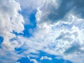 A bright blue sky filled with a mix of fluffy white cumulus and wispy cirrus clouds Royalty Free Stock Photo
